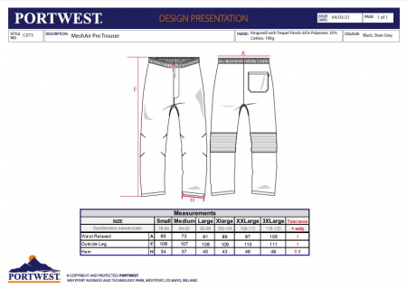 C073 MESH AIR PRO, Pantaloni de lucru din polibumbac Kingsmill cu finisaj Texpel, 190 g/mp [2]