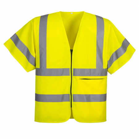 Veste reflectorizante (HI-VIS) - C372, Vestă cu fermoar cu jumătate de mânecă, din poliester, 124 g/mp