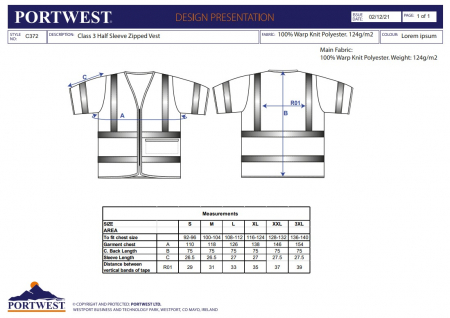 C372, Vestă cu fermoar cu jumătate de mânecă, din poliester, 124 g/mp [2]