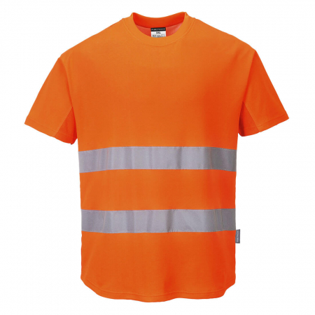 Tricouri si bluze reflectorizante (HI-VIS) - C394, Tricou cu inserție de plasă contrastantă Hi-Vis, din bumbac și poliester, 175 g/mp