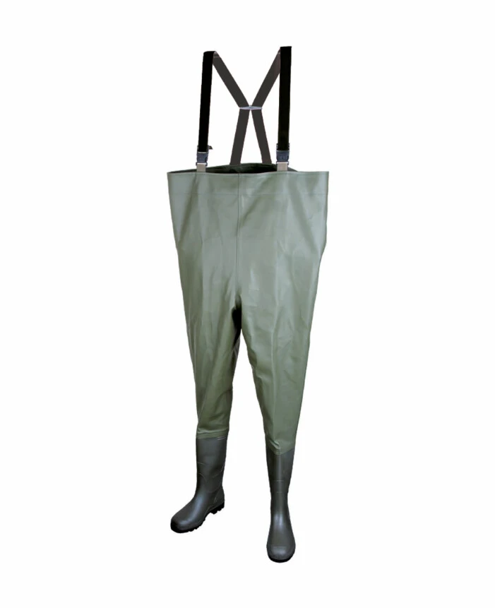 Cizme de lucru OB - CHEST WADERS OB, Cizme de pescuit cu pieptar din PVC verde, căptușeală nailon, impermeabilitate clasa 3
