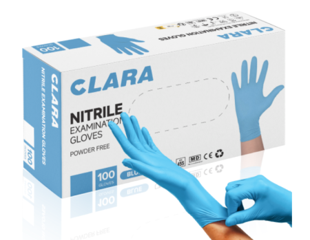 Mănuși Unică Folosință - CLARA BLUE, Mănuși de unică folosință din nitril nepudrat, grosime: ~0,08 mm, AQL 1.5 [Cutie 100 bucăți]