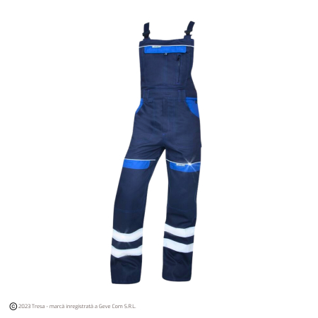 Pantaloni standard - COOL TREND REFLECT, Pantaloni cu pieptar din bumbac 260 g/mp, benzi reflectorizante