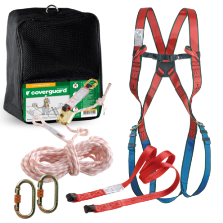 COVERGUARD KIT TOITURE MO71620, kit anticădere cu centură complexă, opritor de cădere cu absorbitor de energie și 2 carabine, 10 m [0]