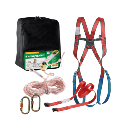 Seturi și kituri complete - COVERGUARD KIT TOITURE MO71620, kit anticădere cu centură complexă, opritor de cădere cu absorbitor de energie și 2 carabine, 10 m