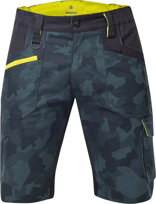 Pantaloni scurti - CREATRON CAMO, Pantaloni scurți de lucru din bumbac Amalytton cu inserții TABIFLEX, imprimeu camuflaj verde, 250 g/mp