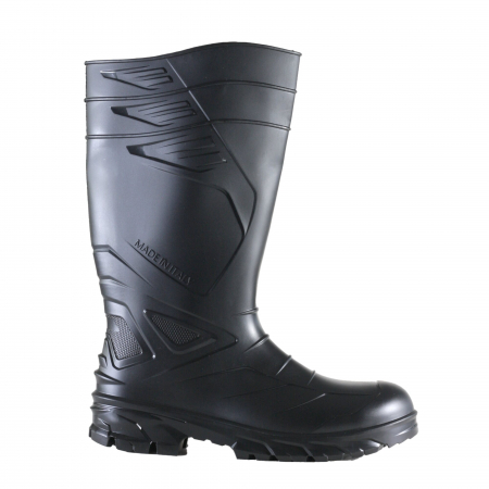 Cizme - EXENA DEVIL BLACK S5 SRC, Cizme de protecție din PVC cu cauciuc nitrilic, bombeu și lamelă antiperforație din oțel inoxidabil, căptușeală poliester, antiderapante