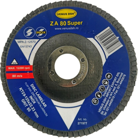Discuri debitare și polizare - Disc lamelar frontal inox KT29-125 x 22,23 mm, granulație 80