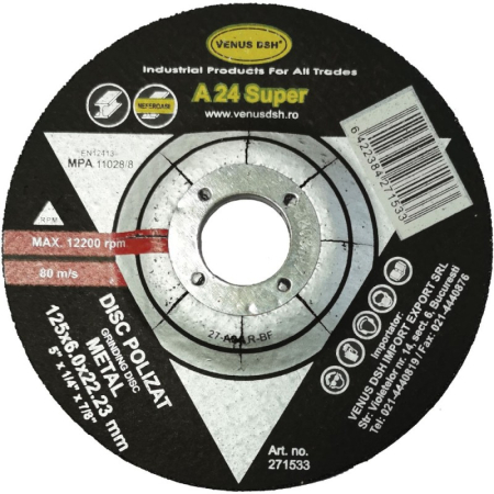 Discuri debitare și polizare - Disc polizat metal T27-A24 r-bf-125 x 6 x 22,23 mm