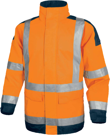 Îmbrăcăminte REFLECTORIZANTĂ (HI-VIS) - EASYVIEW, Jachetă HI-VIS impermeabilă cu glugă retractabilă din poliester Oxford cu acoperire poliuretanică, umplutură termică 160 g/mp