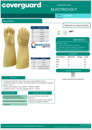 ELECTROVOLT 7500 V, Mănuși electroizolante, clasa 1 [1]