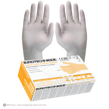 UNICĂ FOLOSINȚĂ - EURO-ONE 5810, Mănuși de unică folosință din latex, pudrate, grosime: ~0,125 mm, lungime 24 cm [Cutie 100 buc]