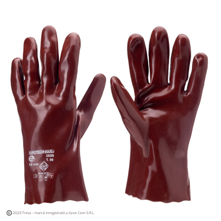 Protecție chimică si biologică - EUROCHEM 3510, Mănuși de protecție chimică din bumbac, imersate complet în PVC, lungime 27 cm