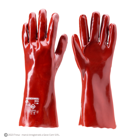 Protecție chimică si biologică - Eurochem 3636 Manusi De Protectie Din Bumbac Imersate In Pvc Bordo Rezistente La Acizi Baze Uleiuri Lungime 36 Cm Grosime 1 10 Mm
