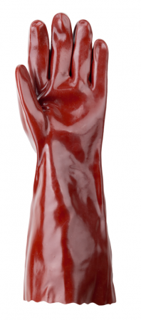 EUROCHEM 3640, Mănuși de protecție din bumbac, imersate în PVC bordo, rezistente la acizi, baze, uleiuri, lungime 40 cm, grosime 1 mm [2]