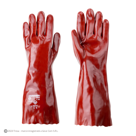 Protecție chimică si biologică - Eurochem 3640 Manusi De Protectie Din Bumbac Imersate In Pvc Bordo Rezistente La Acizi Baze Uleiuri Lungime 40 Cm Grosime 1 Mm