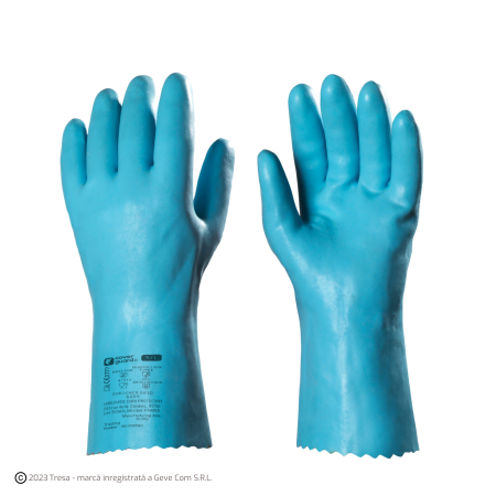 Protecție chimică si biologică - EUROCHEM L5210, Mănuși de protecție din bumbac, imersate în latex albastru, lungime 30 cm, grosime 1,3 mm
