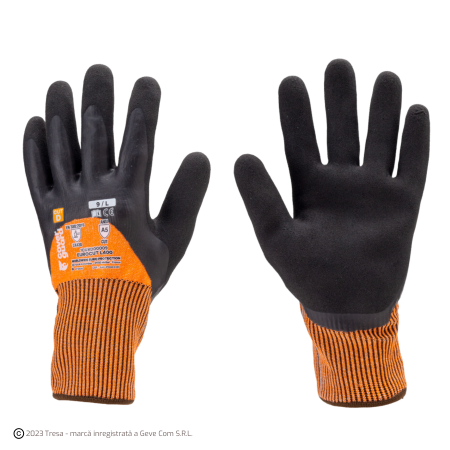 PROTECȚIA MÂINILOR - EUROCUT L400, Mănuși de protecție din HDPE, poliester și spandex, imersate dublu în latex neted și nisipos, tricot calibrul 13