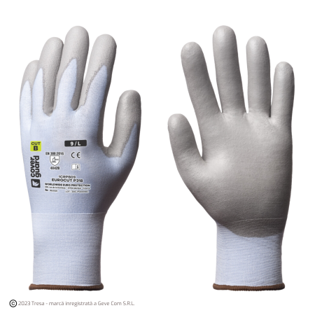 Protecție tăiere - EUROCUT P318, Mănuși de protecție subțiri din HPPE și poliamidă, imersate în PU gri