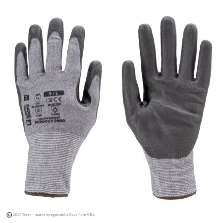 Protecție tăiere - EUROCUT P600, Mănuși de protecție din HDPE, poliester și elastan, imersate în PU neted, cu întăritură din nitril, tricot calibrul 13