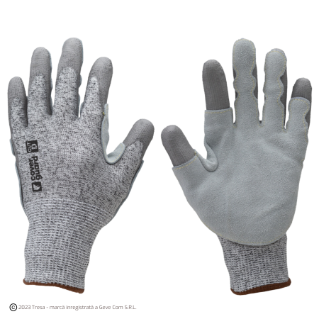 Protecție termică (căldură) - EUROCUT STRONG P110, Mănuși de protecție antităiere din HDPE și poliester, imersate în PU, cu întărituri din piele