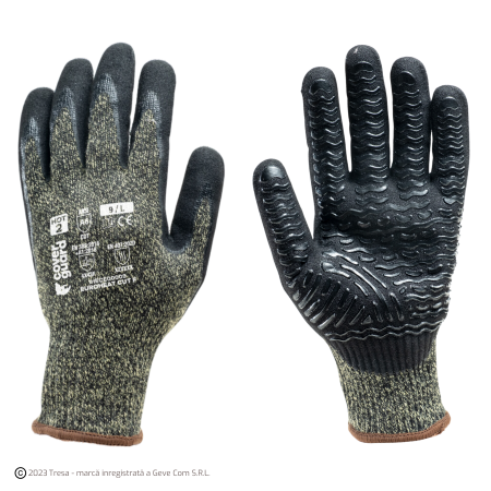 Protecție tăiere - EUROHEAT CUT F, Mănuși de protecție din poliester, bumbac și aramidă, dublă acoperire din nitril neted și nisipos, tricot calibrul 10