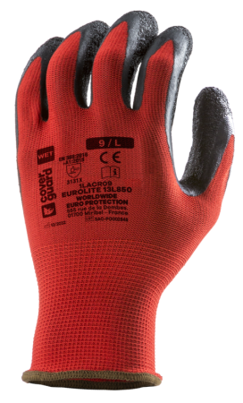 EUROLITE 13L850, Mănuși de protecție din poliester, imersate în latex crep, lungime 24 cm, grosime 13 gauge [1]