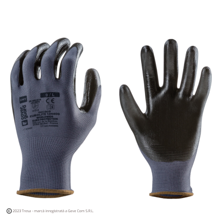 PROTECȚIA MÂINILOR - EUROLITE 13N400, Mănuși de protecție din poliester, imersate în nitril neted