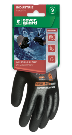 PROTECȚIA MÂINILOR - EUROLITE 15N505, Mănuși de protecție mecanică din nylon-spandex, dublă imersie nitril sandy negru
