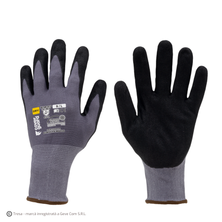 PROTECȚIA MÂINILOR - EUROLITE MAX25, Mănuși de protecție din poliamidă și elastan, imersate în nitril nisipos