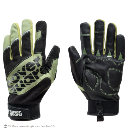 PROTECȚIA MÂINILOR - EUROLITE MX200, Mănuși de protecție din poliamidă verde, cu palmă din piele sintetică PU, încheietură velcro