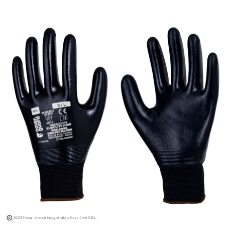 PROTECȚIA MÂINILOR - EUROLITE N100, Mănuși de protecție din poliester tricotat, imersate în nitril negru