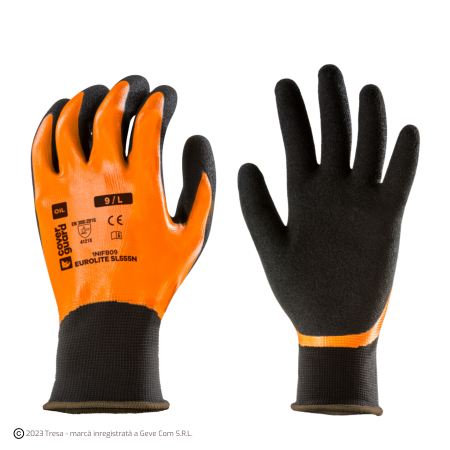 PROTECȚIA MÂINILOR - EUROLITE SL555N, Mănuși de protecție din poliester și elastan, imersate în nitril neted și granulat