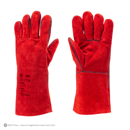 Protecție sudură - EUROWELD 2631, Mănuși de sudură din piele șpalt de bovină, căptușeală din bumbac, manșetă de protecție 15 cm, roșii, tip A