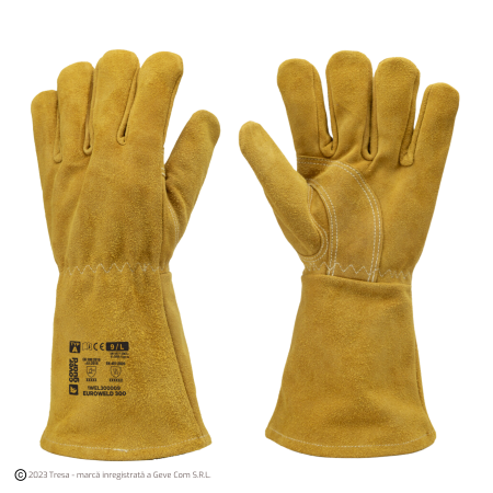 Protecție sudură - EUROWELD 300, Mănuși de protecție pentru sudură, piele de vacă, căptușeală fleece, manșetă lungime 15 cm