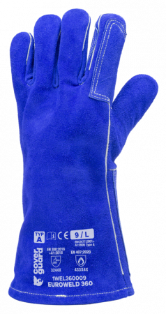 EUROWELD 360, Mănuși de protecție pentru sudură, piele șpalt bovină albastră, căptușeală fleece, manșetă lungime 15 cm [1]