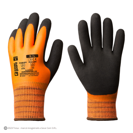 Protecție termică (frig) - EUROWINTER L22, Mănuși de protecție din acril, imersate în latex neted și spumă de latex, lungime aproximativă 25 cm