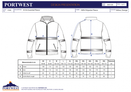 F250, Jachetă fleece HI-VIS din poliester, 250 g/mp [2]