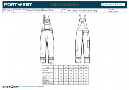 BIZFLAME - FR418, Pantaloni cu pieptar FR rezistenți la substanțe chimice, din bumbac, 280 g/mp [2]