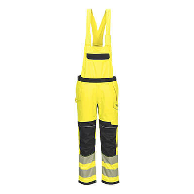 Îmbrăcăminte IGNIFUGĂ (ANTI-FLACĂRĂ) - FR420, Salopetă cu pieptar HI-VIS din 60% modacrilic, 39% bumbac, 1% fibre carbon, 280 g/mp