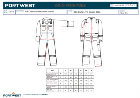 BIZFLAME - FR513, Combinezon rezistent la substanțe chimice, din bumbac, 280 g/mp [2]