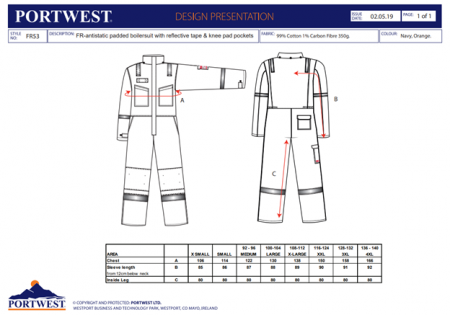 PORTWEST BIZFLAME - FR53, Combinezon de iarnă antistatic ignifug, din bumbac și fibră de carbon, 350 g/mp, căptușeală ignifugă 170 g/mp, umplutură termică ignifugă 150 g/mp [2]