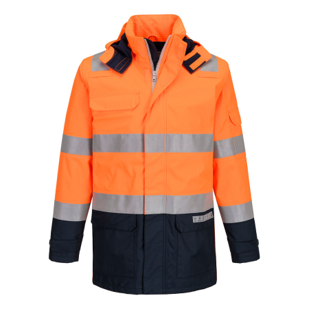 Îmbrăcăminte IGNIFUGĂ (ANTI-FLACĂRĂ) - FR605, Jachetă HI-VIS din 60% poliester, 21% modacrilic, 18% bumbac, 1% fibre carbon, 270 g/mp