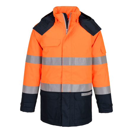 Îmbrăcăminte IGNIFUGĂ (ANTI-FLACĂRĂ) - FR617, Jachetă de iarnă HI-VIS din 60% poliester, 21% modacrilic, 18% bumbac, 1% fibre carbon, 270 g/mp