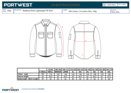 BIZFLAME - FR69, Cămașă ignifugă ușoară din bumbac, 160 g/mp [2]