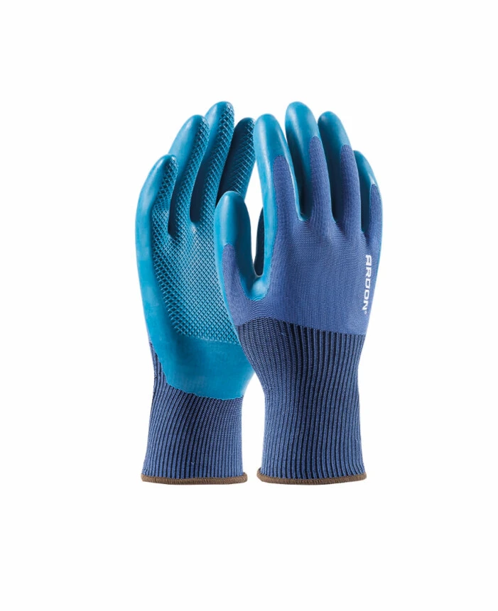 Mănuși Textile Imersate - GREEN TOUCH, Mănuși de protecție din tricot de poliester 13G, imersate parțial în latex cu textură antiderapantă, grosime 1,8 mm