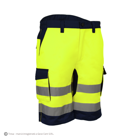Îmbrăcăminte REFLECTORIZANTĂ (HI-VIS) - HIBANA, Bermude din bumbac-poliester, întărituri Oxford și inserții elastice, vizibilitate ridicată clasa 1, 270 g/mp