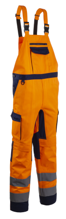 Îmbrăcăminte REFLECTORIZANTĂ (HI-VIS) - HIBANA, Pantaloni cu pieptar de înaltă vizibilitate din twill bumbac-poliester, 270 g/mp, inserții elastice