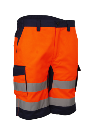 Îmbrăcăminte REFLECTORIZANTĂ (HI-VIS) - HIBANA, Pantaloni scurți tip bermude de înaltă vizibilitate din twill bumbac-poliester, 270 g/mp, inserții elastice