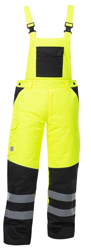 Îmbrăcăminte REFLECTORIZANTĂ (HI-VIS) - HOWARD REFLEX, Pantaloni cu pieptar HI-VIS de iarnă din poliester 175 g/mp, izolație termică 160 g/mp